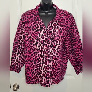 SUSAN GRAVER: Pink and Black Camo blazer jacket. Women's Size 2X